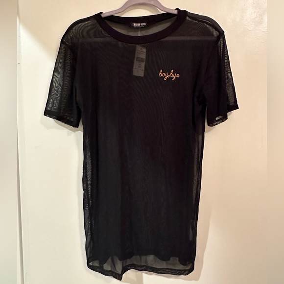 Fashionnova Black Mesh Long Shirt #fashionnova #black #mesh #tshirt #rave - Picture 1 of 4